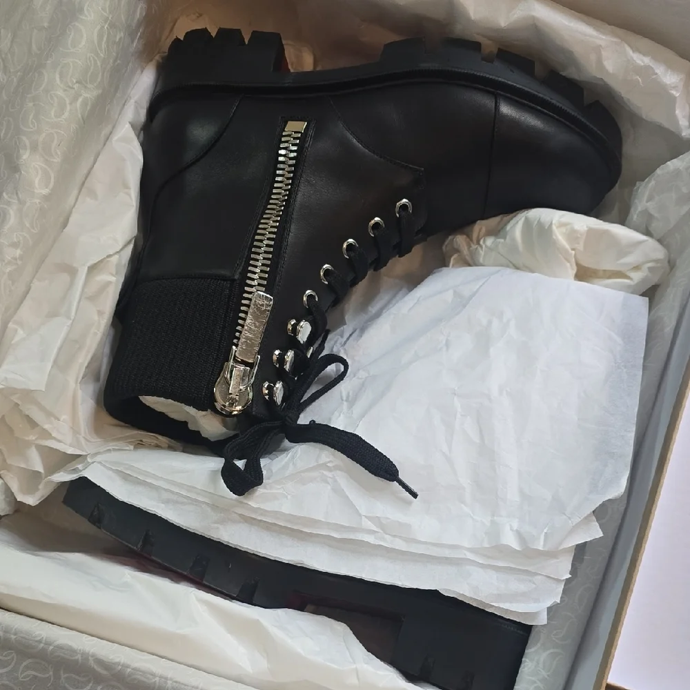 Christian Louboutin Black Combat Boots with Silver Accents - Picture 10 of 11